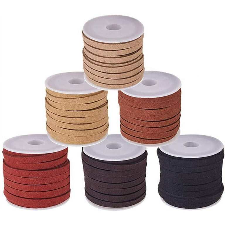 6 Rolls Flat Faux Suede Leather Lace 5mm Micro-Fiber Leather
