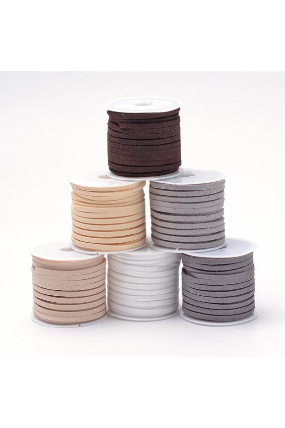 6 Rolls Flat Suede Leather Lace 3mm Micro-Fiber Leather String Cord Beading Thread for Jewelry Making Crafting Tassels Necklaces Bracelet 3x1.5mm - Grey White Tone DIY