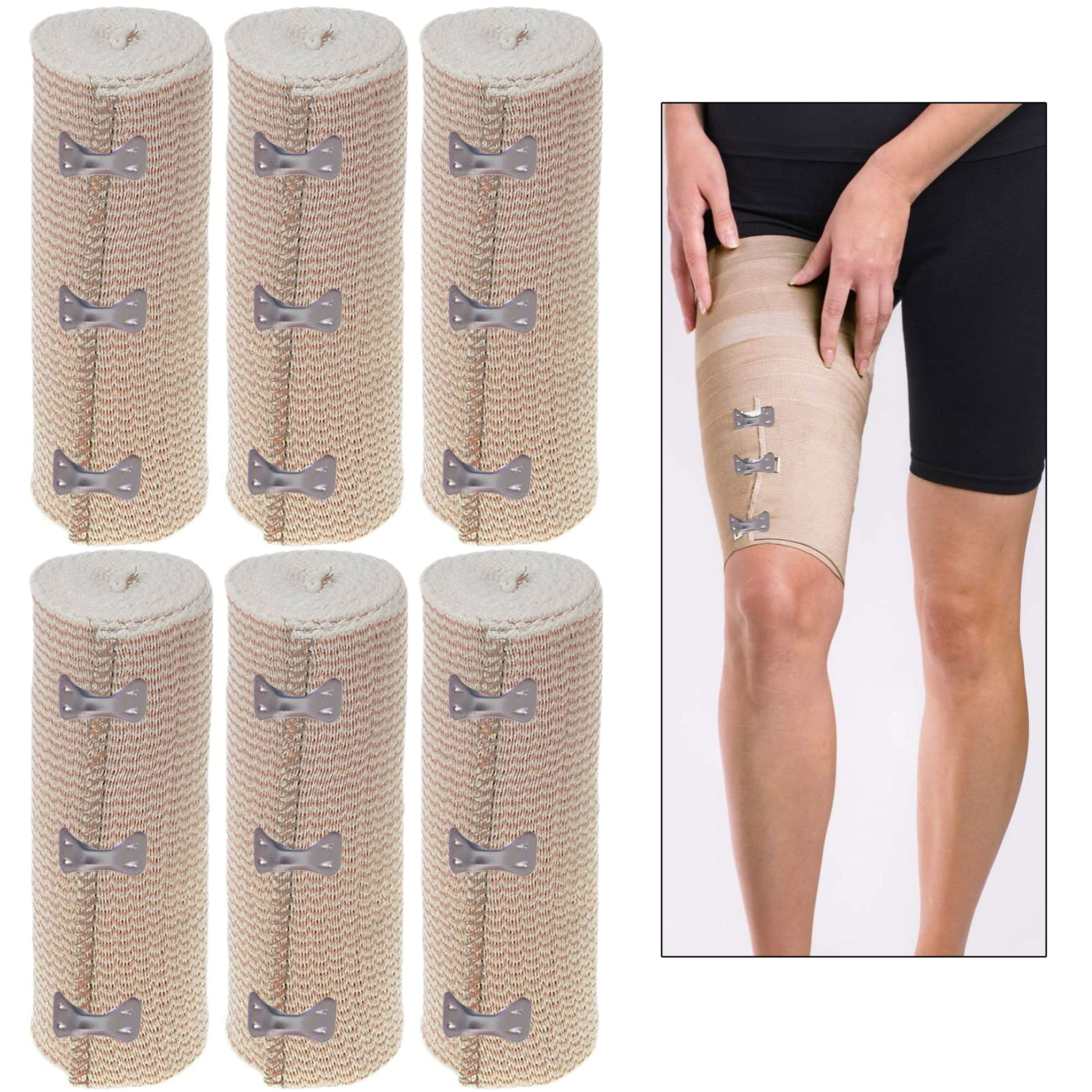6 Rolls Flexible Large Elastic Bandages 6 Clip Body Wrap Thigh Calf Sport