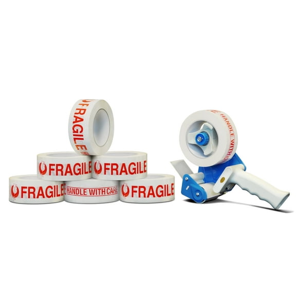 MMBM 6 Rolls Fragile Shipping Packing Tape2.83 Inch x 110 Yards 2 Mil + Free 3" Tape Dispenser