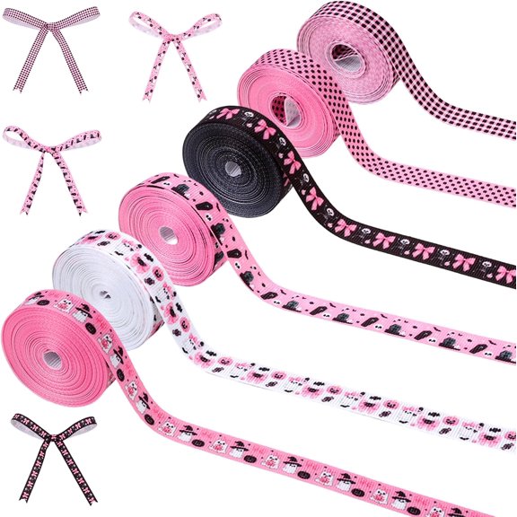 6 Rolls Halloween Pink Black Grosgrain Ribbons 30 Yards