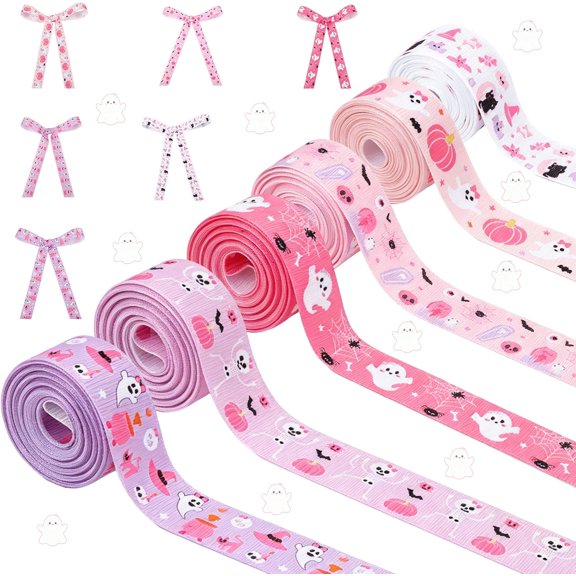 6 Rolls Halloween Pink Purple Grosgrain Ribbons 30 Yards