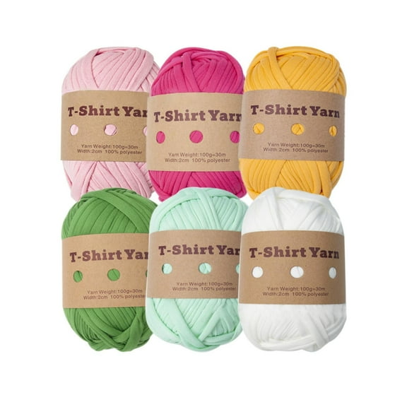 6 Rolls Handmade Fabric Strip DIY T-shirt Yarn Knitting Yarn for Knitting, Crocheting and Crafting for Hand DIY Bag