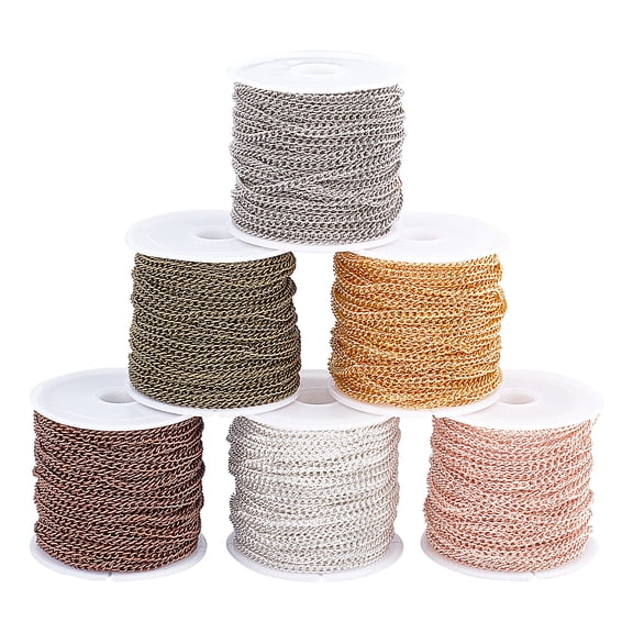 6 Rolls Iron Curb Chains Twisted Link Chains with Card Paper Metal Chain Bulk for Necklace Jewelry Accessories DIY Making- 32.8 Ft/Color for making