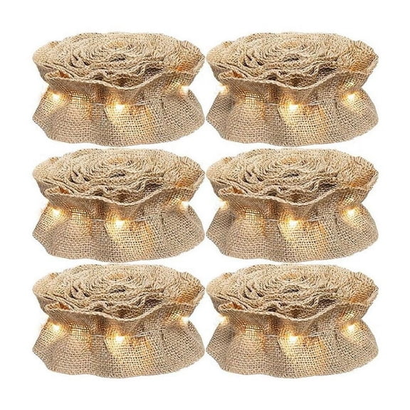 6 Rolls LED Rustic Christmas Tree Garland Ribbon Craft with LED Lights for Christmas Decorations Brown