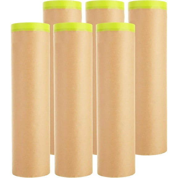6 Rolls Masking Paper 45CM*15M feet Tape and Drape Painters Paper Pre-Taped Making Paper for Painting, Automotive Paint Masking Paper for Painting Cars and Auto Body, Floor Protection, Wall Covering