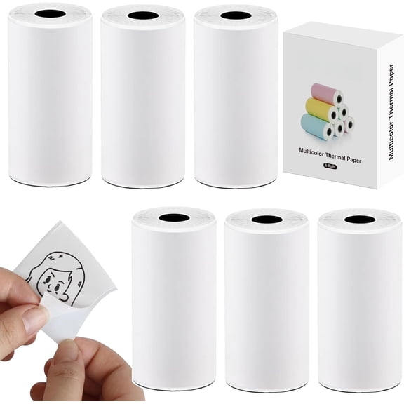6 Rolls Mini Printer Sticker Thermal Paper Compatible M02/T02, White Self-adhesive paper 53x28mm, Mini Photo Printer Sticker to Print Photo, Note, Journal, Memo