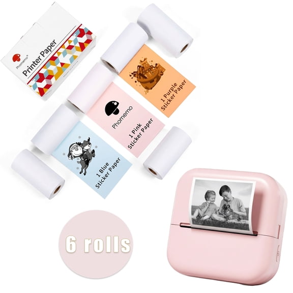 [6 Rolls] PHOMEMO M02 Thermal Sticker Paper 53mm, Light Pink/Orange/Purple Adhesive Printer Paper, Compatible with M02 M02S M02 Pro M03 M04S T02, 10 Years Durability for Journaling
