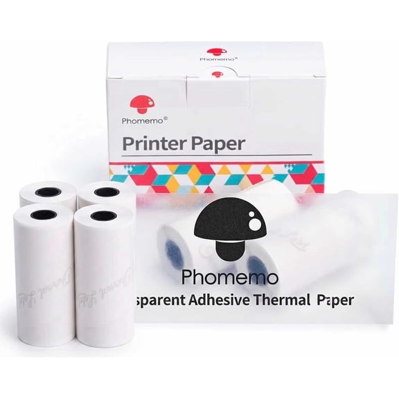 [6 Rolls] PHOMEMO Transparent Thermal Sticker Paper, Black on Clear Self-Adhesive Printable Film for Phomemo M02 M02 Pro M02L M03 M04S Mini Printer, 50mm x 3.5m 20-Year Long-Lasting Label for Journal