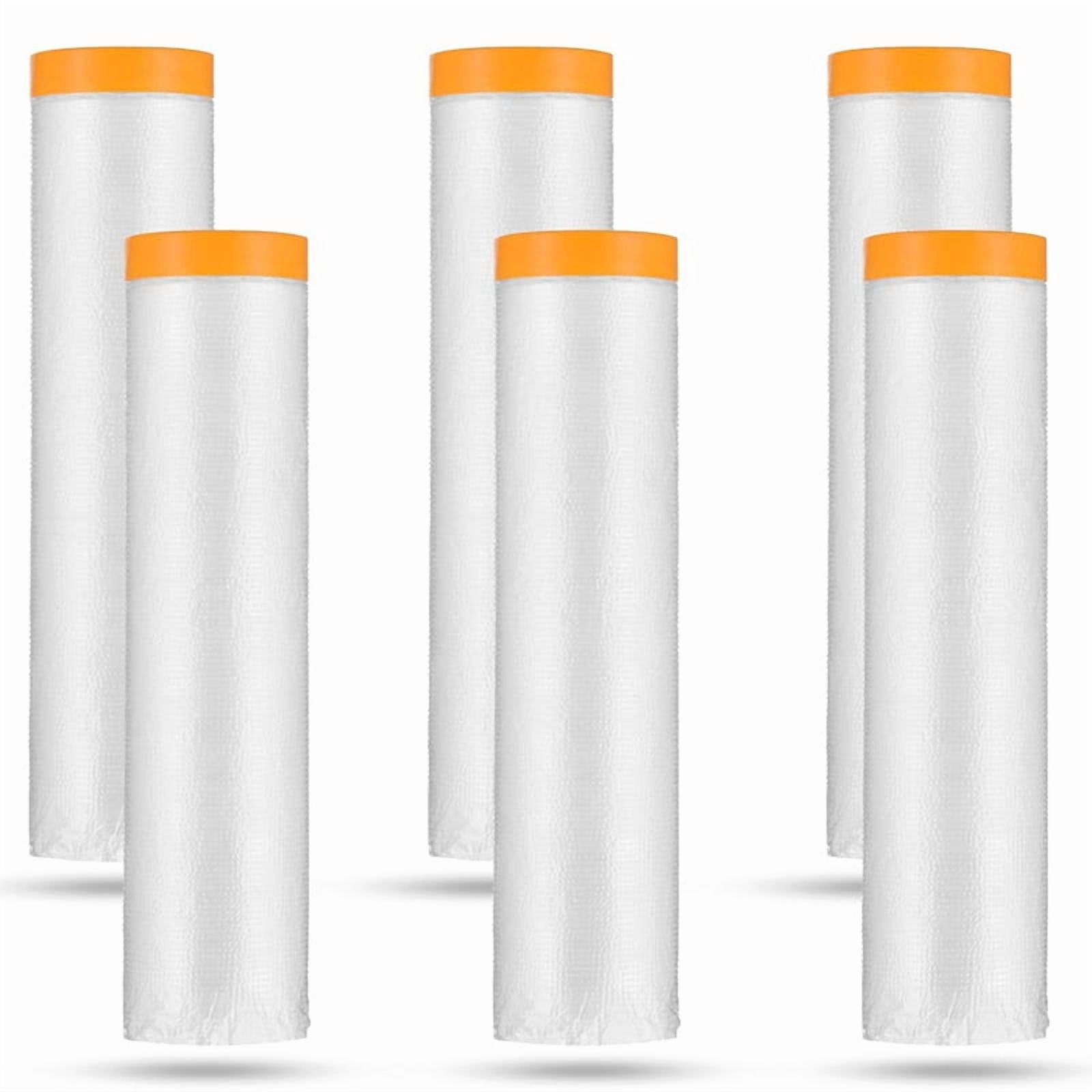 6 Rolls Painters Plastic with Tape, Pre-Taped Masking Film, Automotive Best Tape and Drape,for Covering Skirting