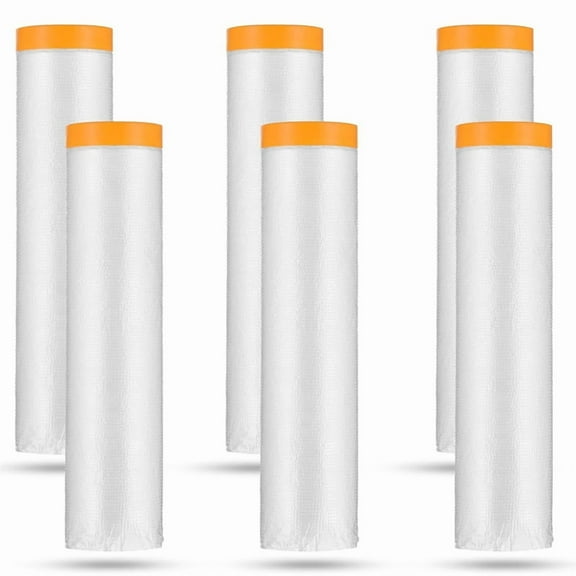 6 Rolls Painters Plastic with Tape, Pre-Taped Masking Film, Automotive Best Tape and Drape,for Covering Skirting