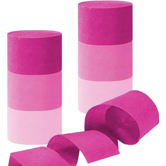 6 Rolls Pink Crepe Paper Streamers,Multipurpose Exquisite Paper Ribbons,Party Streamer Festival Decorations,3 Color Tassels Streamers for Various Birthday Party,82 FT Per Roll for Wedding Decoration