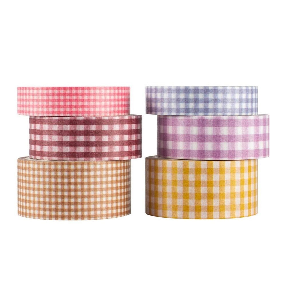 6 Rolls Plaid Washi Tape Set Basic Grid Masking Decorative Tapes for Arts, DIY Crafts, Journals, Planners, Scrapbooking, Wrapping (Stripe)