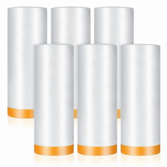 6 Rolls Pre-Taped Masking Film,60 in X 65 Ft Painters Plastic with Tape, Tape and Drape,for Automotive Painting Covering,1 set * painter plastic,As Shown