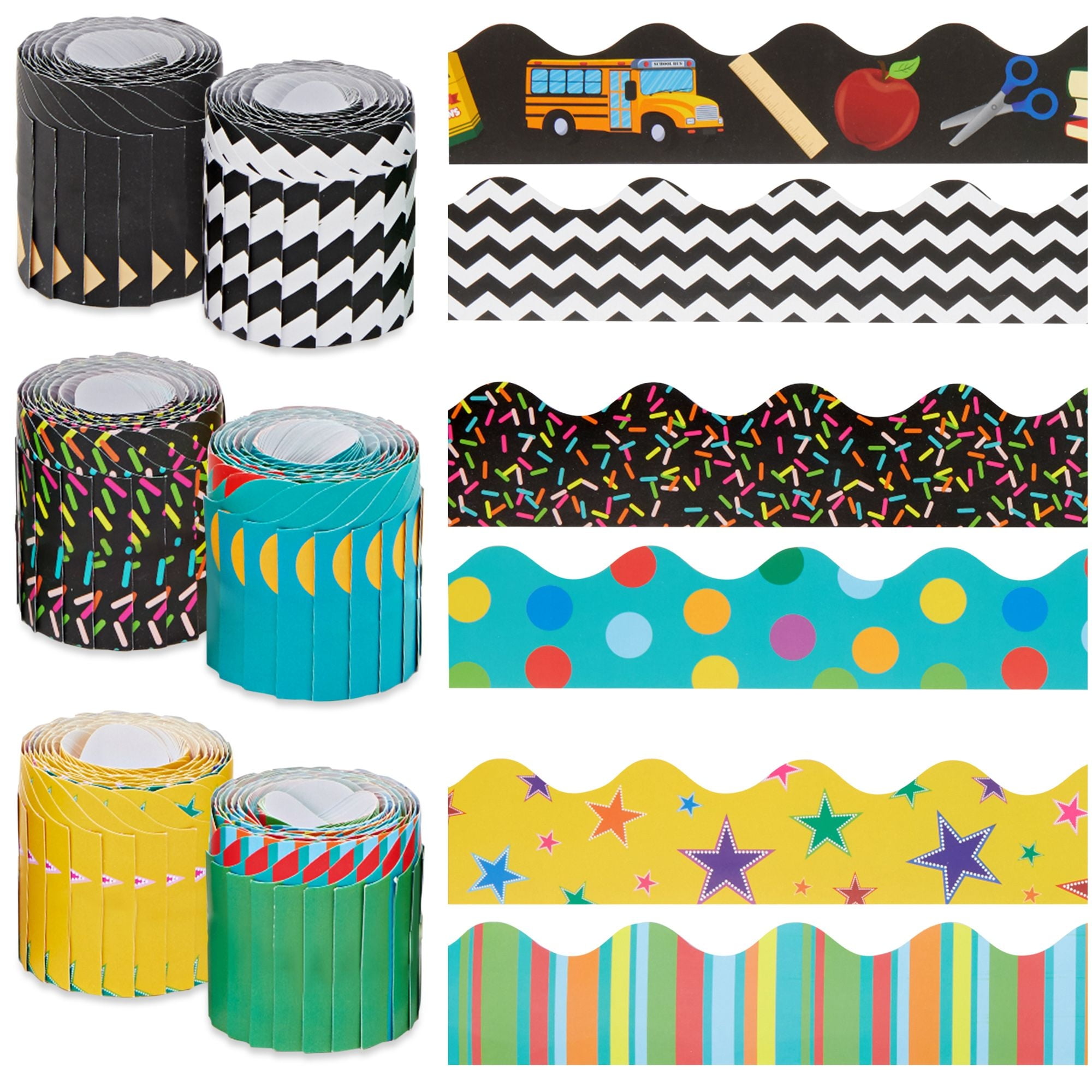 Walmart Saving of  Bulletin Board Border Decorations - 234ft in 6 Rolls, 6 Designs (78 Pieces)