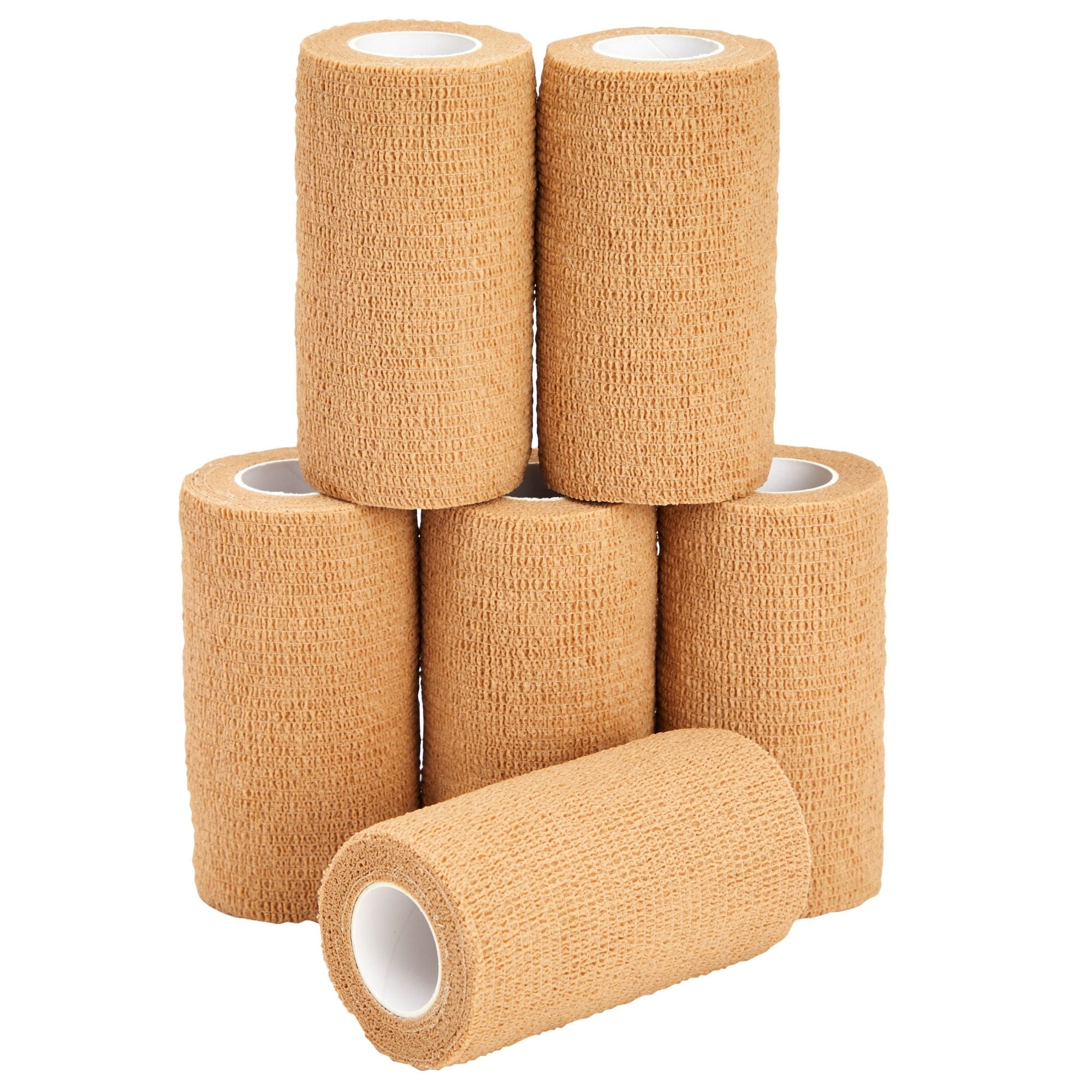 6-Rolls Self Adherent Bandage Wrap, Vet Tape - 4 In x 5 Yds Breathable, Elastic Cohesive Wrap Tape for Wrist, Swelling, Sports, Tattoo (Tan)
