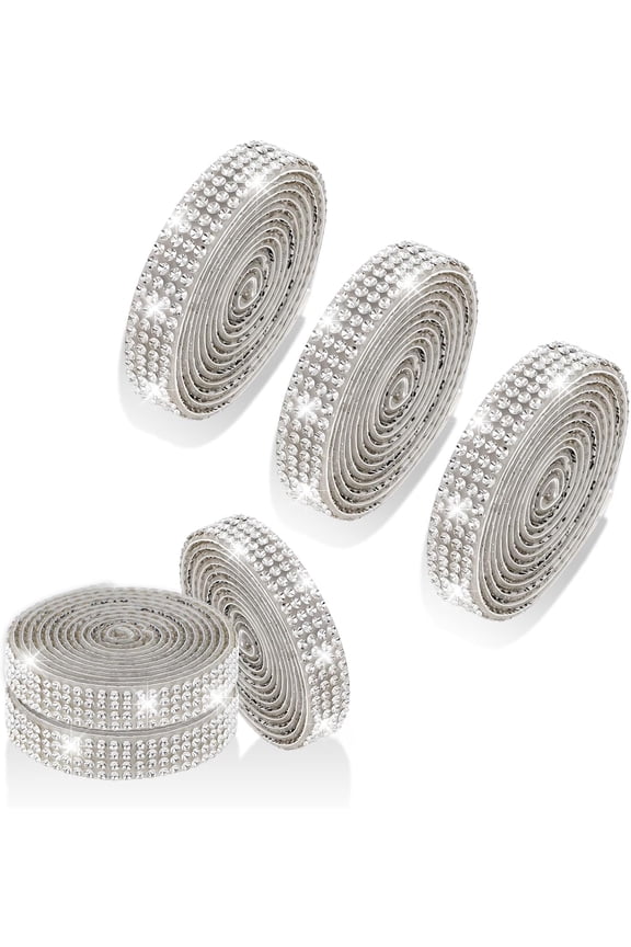 6 Rolls Self Adhesive Rhinestone Ribbon, Silver Rhinestone Strips for DIY Crafting Decor, Bling Tape Roll for Wedding, Phone, Clothes, Car, Gift Decoration