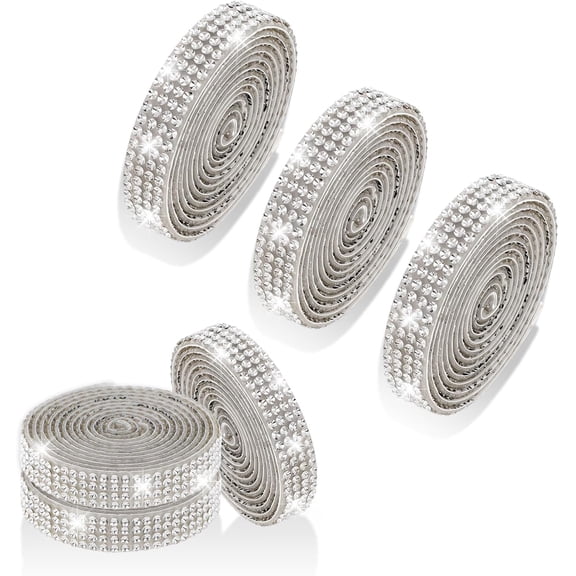 6 Rolls Self Adhesive Rhinestone Ribbon, Silver Rhinestone Strips for DIY Crafting Decor, Bling Tape Roll for Wedding, Phone, Clothes, Car, Gift Decoration