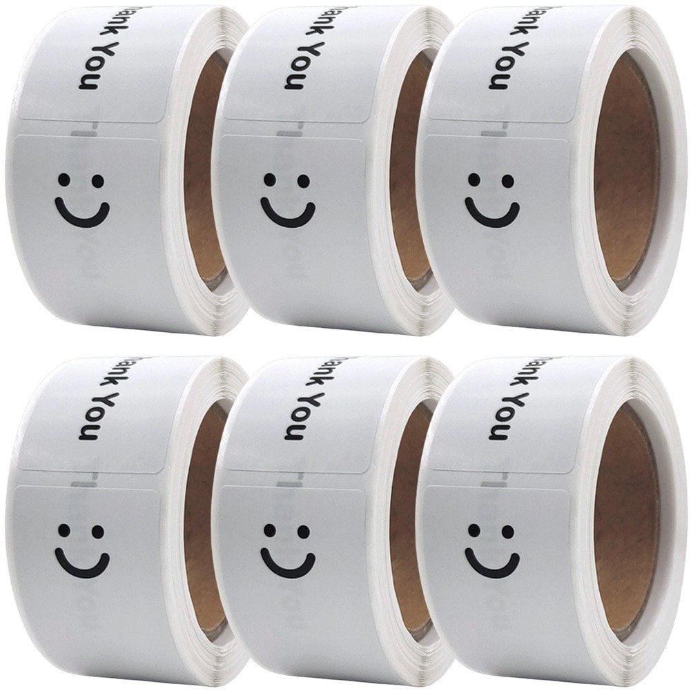 6 Rolls Smile Thank You Stickers – White Rectangle Gift Envelope Seals, Thank You Labels for Small Business Packaging, Online Retailers, Boutiques, Boxes