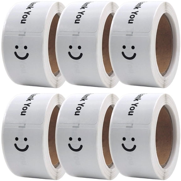 6 Rolls Smile Thank You Stickers – White Rectangle Gift Envelope Seals, Thank You Labels for Small Business Packaging, Online Retailers, Boutiques, Boxes