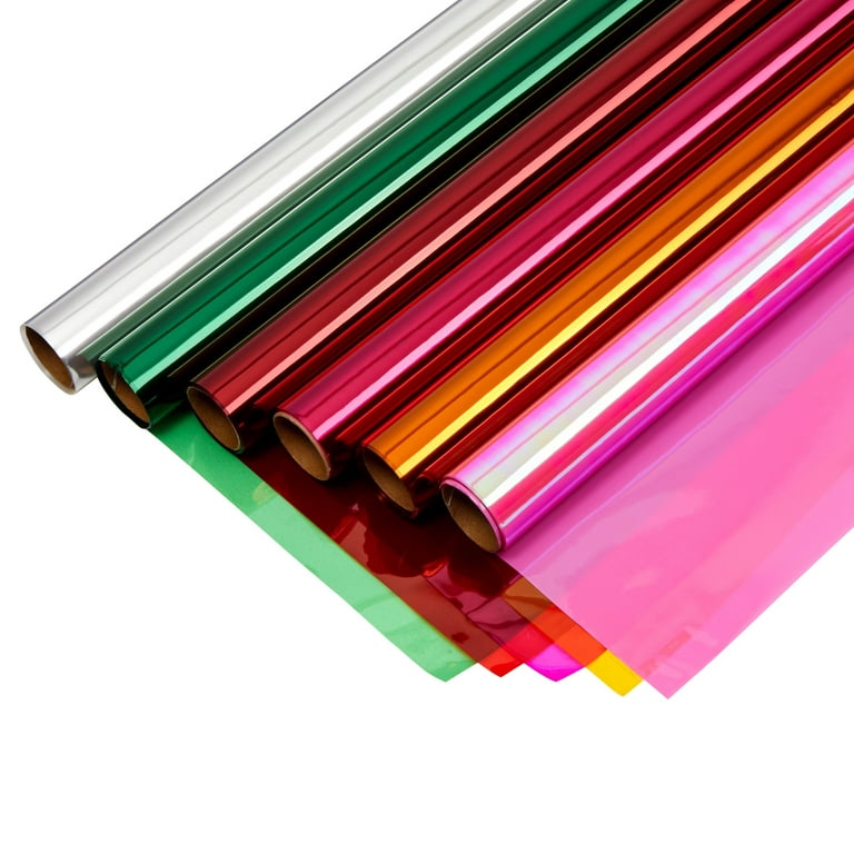 6 Rolls Transparent Colored Cellophane Wrap for Gift Wrapping, 6 Colors, 17 Inches x 10 Feet, Size: 10 Foot (Pack of 6), Multicolor