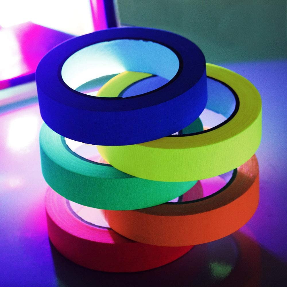 6 Rolls UV Fluorescent Neon Blacklight Tape, Gaffer Tape, Blacklight