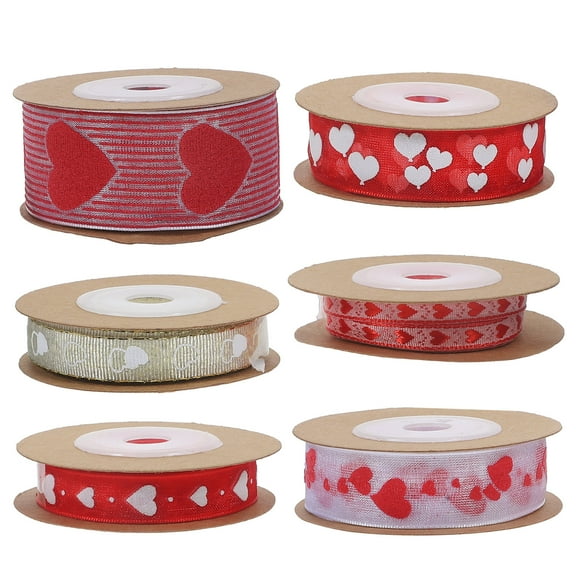 Worgeous Valentine's Day Gift Ribbon with Heart Pattern for Decoration Assorted Color 6 Rolls