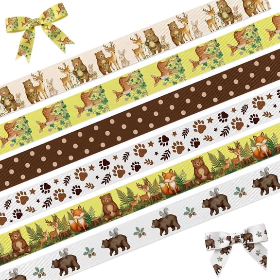 6 Rolls Woodland Baby Shower Ribbons 7/8" Jungle Animal Ribbons 3Yards/Roll