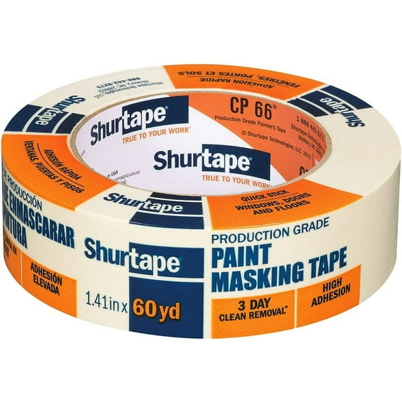 6-Rolls of 1.41” x 60 yds Shurtape 102803 CP 66 Contractor Grade, High Adhesion Masking Tape, Single Wrap