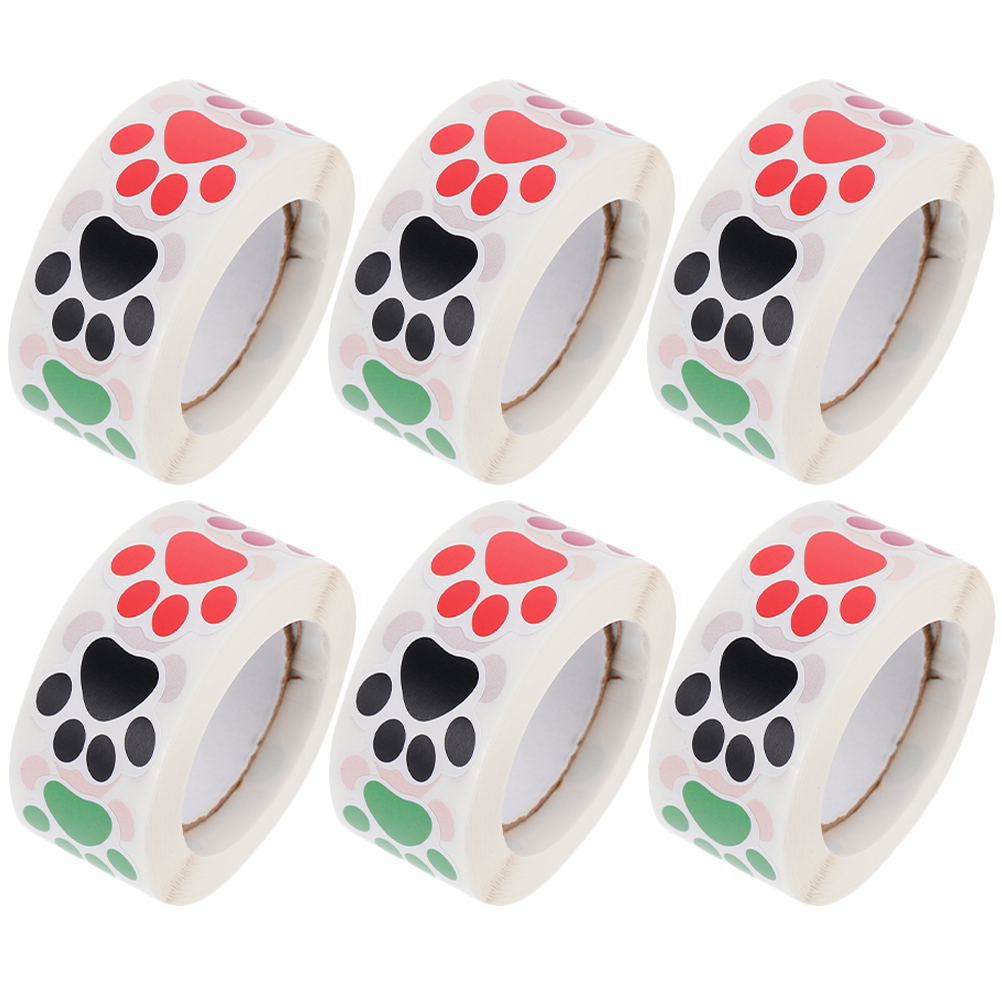 6 Rolls of Dog Paw Print Sticker Dog Paw Print Decals Animal Paw Print