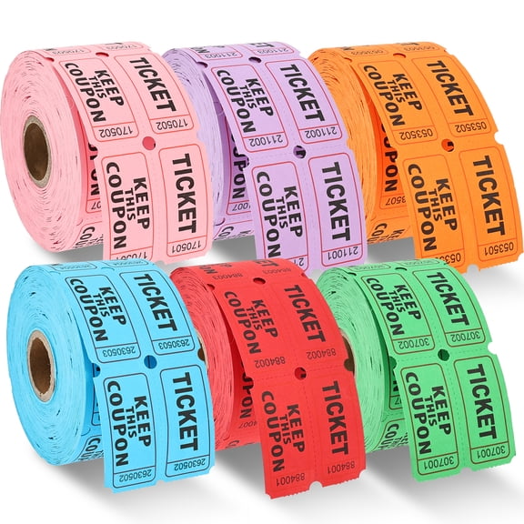 6 Rolls of Double Raffle Ticket Roll Paper Ticket Roll Double Ticket with Tear Off Line for Campus Carnival Door Raffle Catering Event