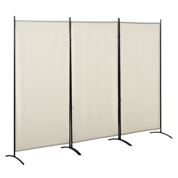 6' Room Divider 3 Panel, Beige Privacy Screen for Home Office, Folding Portable Partition Wall, Adjustable Angle, Metal Frame