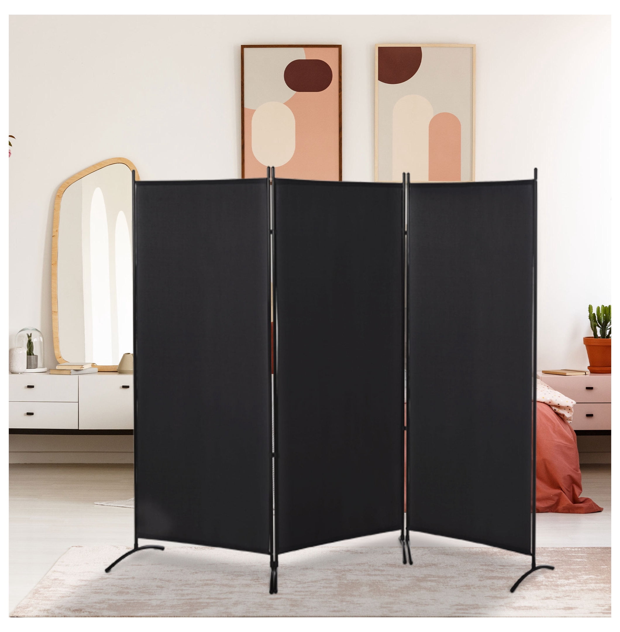 6' Room Divider, 3 Panel Privacy Screen for Home, Black - Portable ...