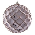 thumbnail image 1 of Vickerman 6" Rose Gold Shiny Form Ball Drilled Wired 4/Bag. Add texture and shimmer to your holiday decorating projects with this geometric shaped ball. It features glitter accents along the edges of, 1 of 5