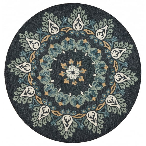 6’ Round Black Floral Paradise Area Rug