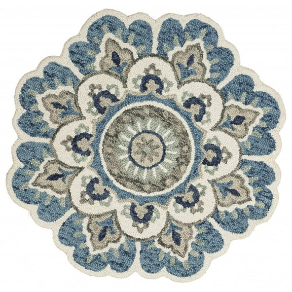6â€™ Round Blue Modern Floral Area Rug