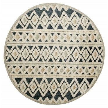 6â€™ Round Blue and Cream Striped Diamonds Area Rug