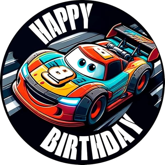 6" Round Cars Racing Themed Birthday Edible Image Cake Topper By TNCT