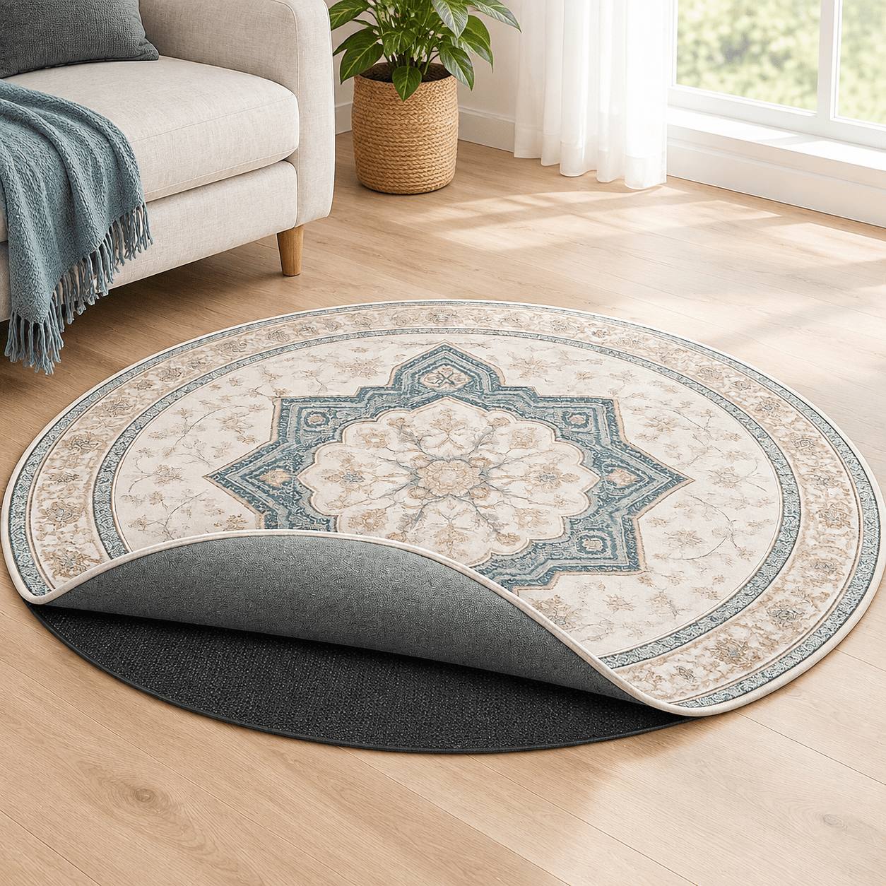 6' Round Dual Surface Felt + Rubber Non-Slip Rug Pad, 1/8