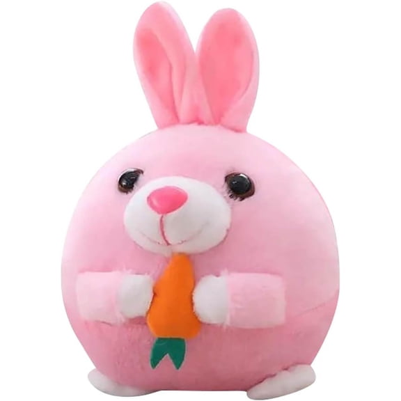 6" Round Easter Bunny Plush Toy, Talking Singing & Dancing Soft Stuffed Animal Rabbit, Easter Basket Stuffer Gift, Pink & White