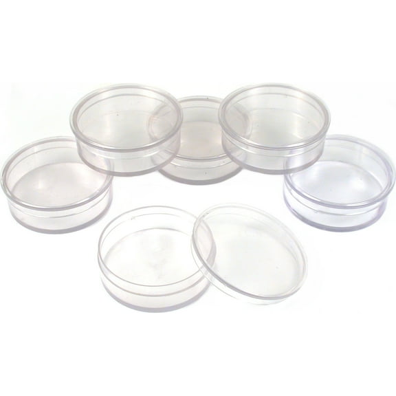 6 Round Gem Jars Beading Clear Storage Organizer 1.75"