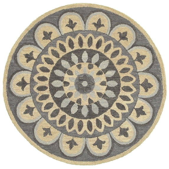 6’ Round Gray Floral Bloom Area Rug
