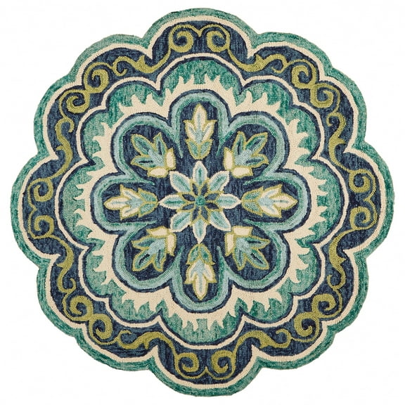 6â€™ Round Green Floral Artwork Area Rug