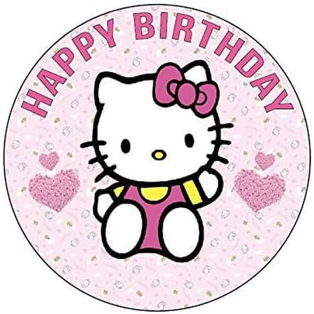 6" Round Hello Kitty Pink Themed Birthday Party Edible Image Cake Topper By TNCT