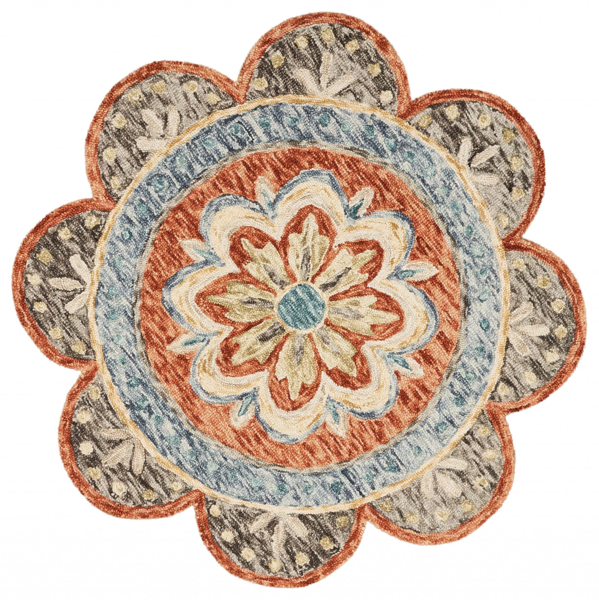 Round Orange Rug 6’ Round Orange Scalloped Edge Area Rug - Walmart.com