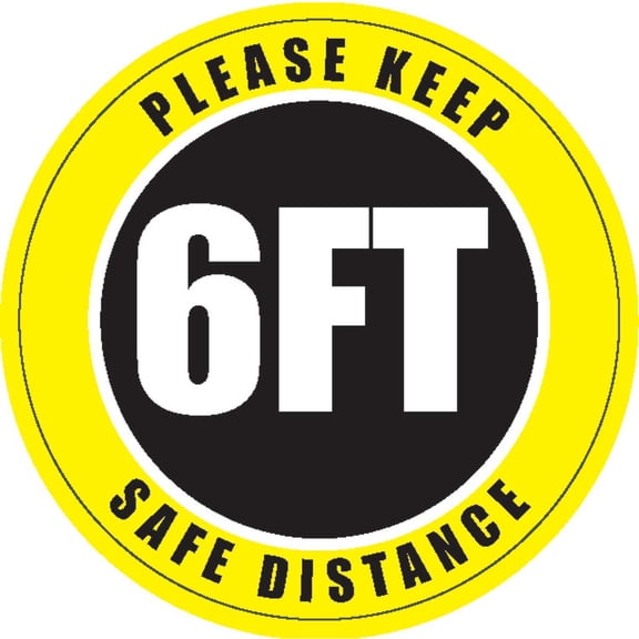 Ergomat B2354914 Please Keep Safe Distance Sign - 6 in. Round - Vinyl Adhesive - Multi Color