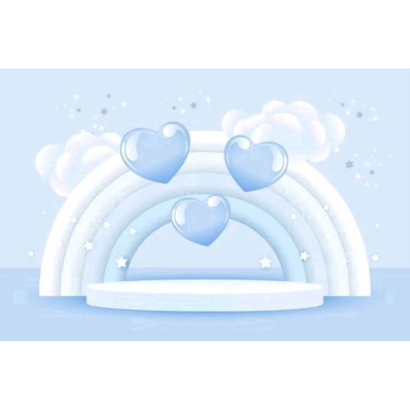 Blue & White Rainbow in Clouds Edible Icing Image Cake topper, by Tnct.