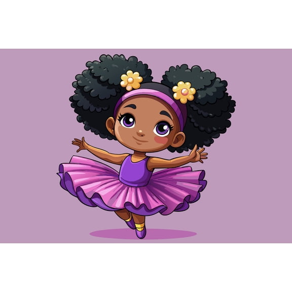 Cartoon Girl Ballerina with Purple Tutu & Purple Background Edible Icing Image Cake topper, by Tnct.