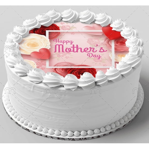 6" Round Pre-Cut Happy Mothers Day Edible Image Cake Topper, by Tnct. (1 Count)