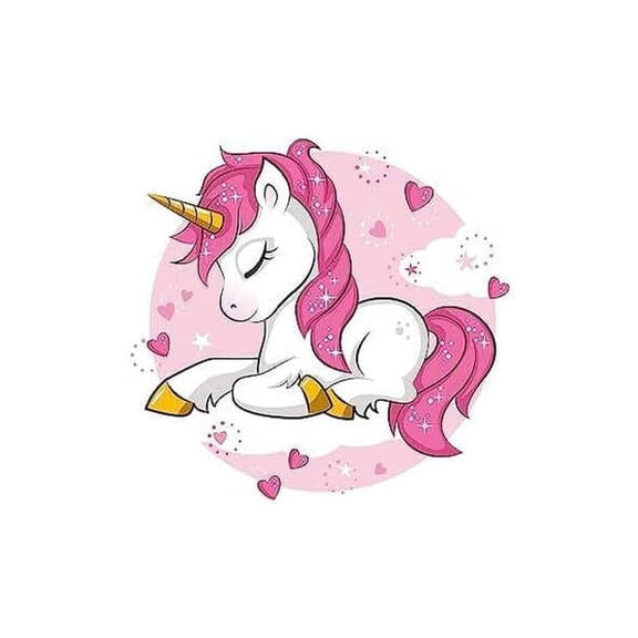 6" Round Pre-Cut Pink Unicorn In Clouds Birthday Edible Image Cake Topper By TNCT